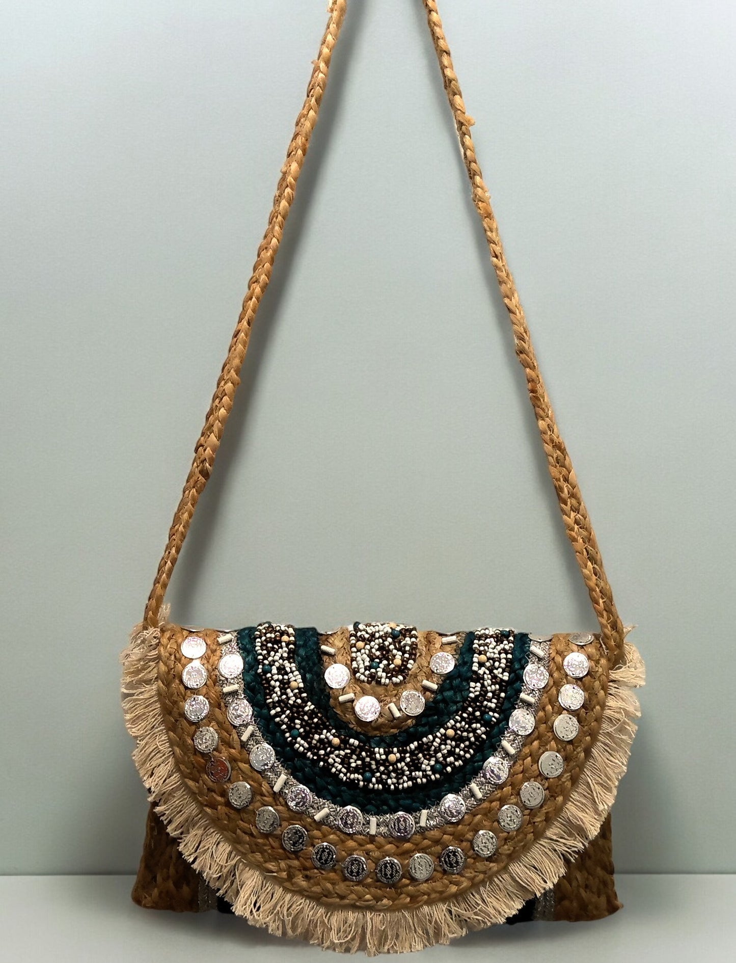 IBIZA Beaded Jute Bag , Blue