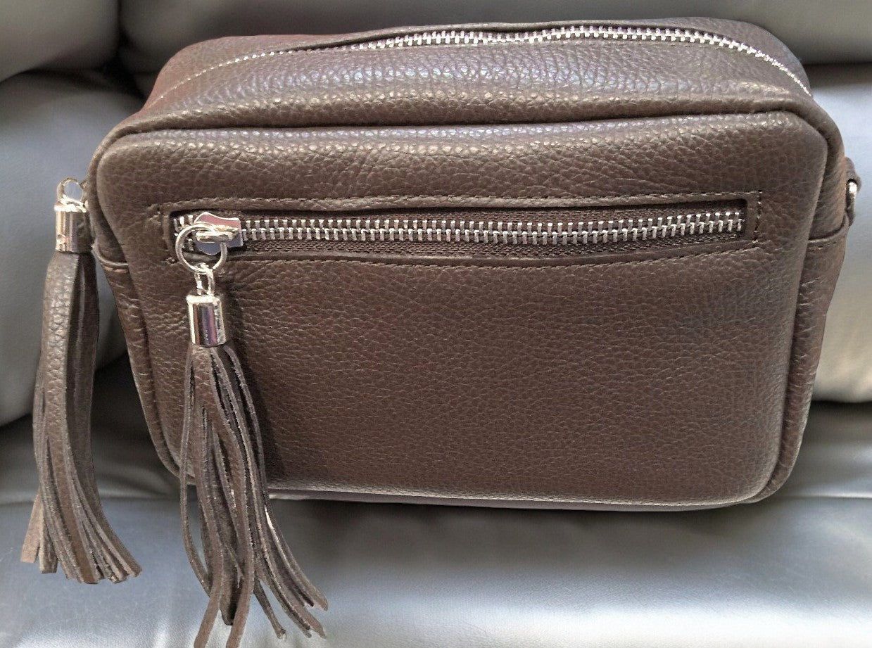 EVELINA Chocolate Brown Leather Camera Bag