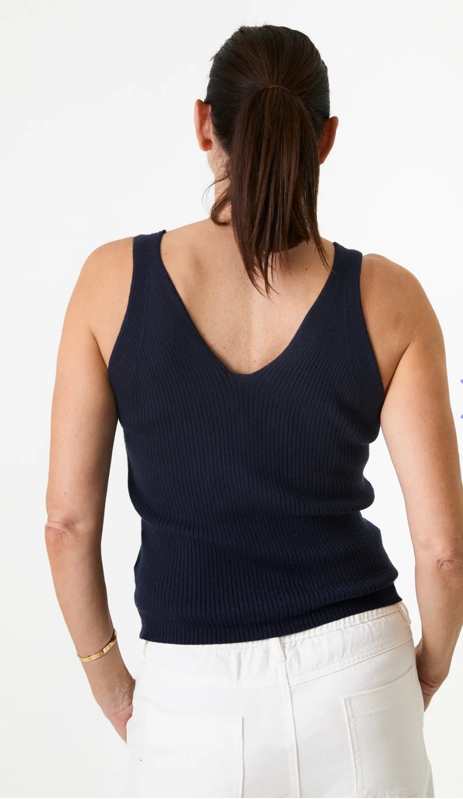 Navy, Fine Knit, Button Through, Sleeveless, Waistcoat , Knitted Vest Top by Dreams