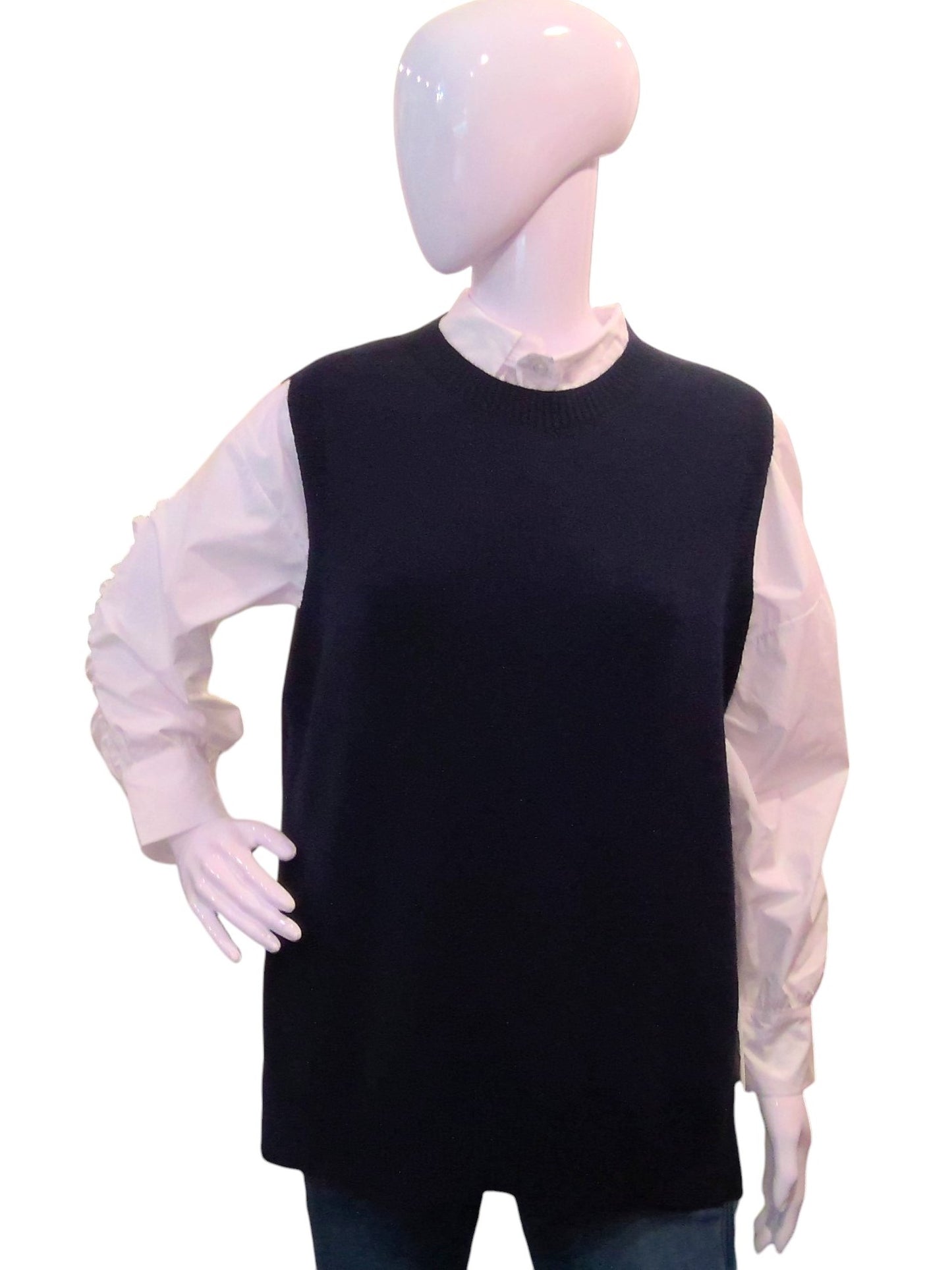 GEMMA Navy Longline Crew Neck Knitted Tank Top