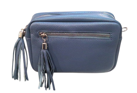 EVELINA Baby Blue Leather Camera Bag