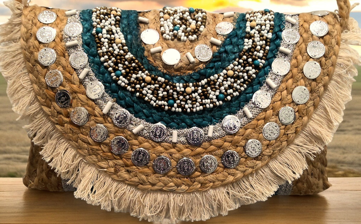 IBIZA Pink Jute Beaded Bag
