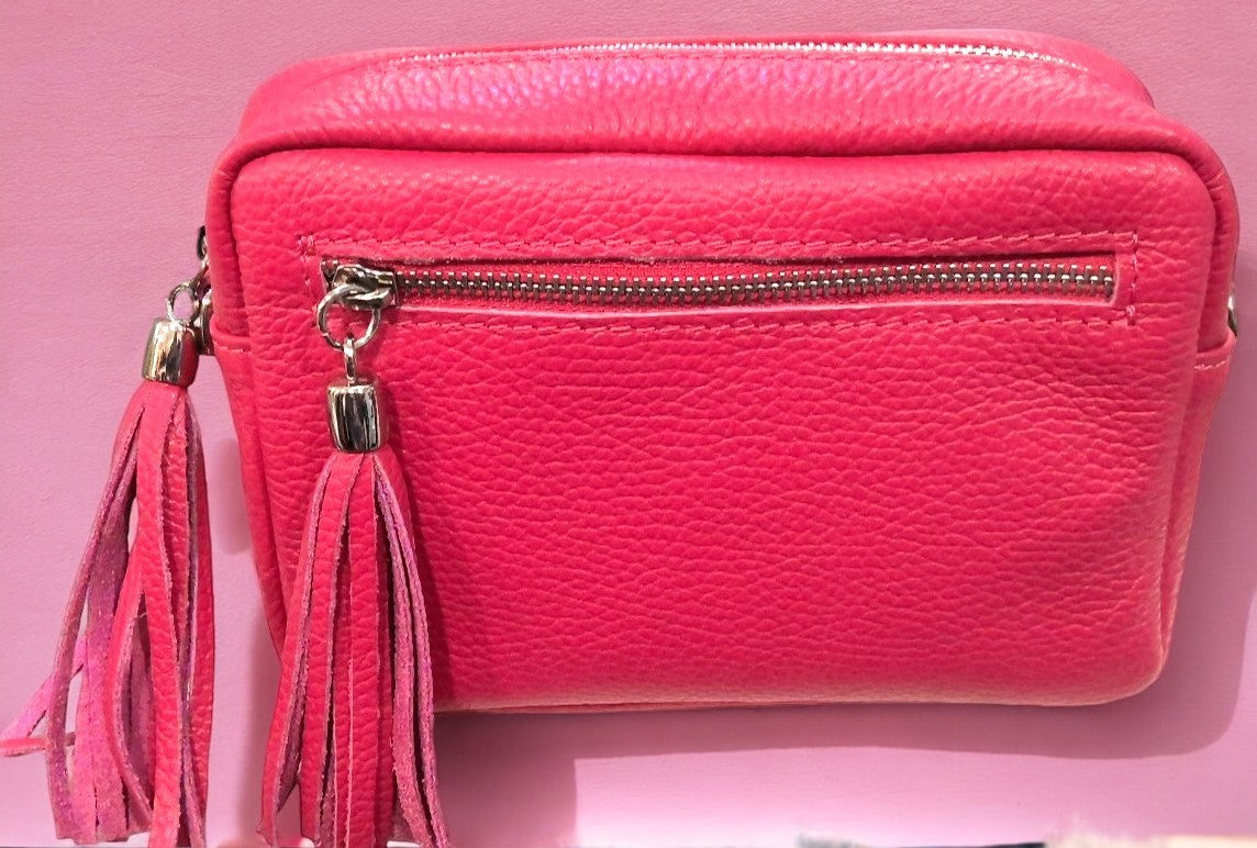 EVELINA Bright Pink Leather Camera Bag