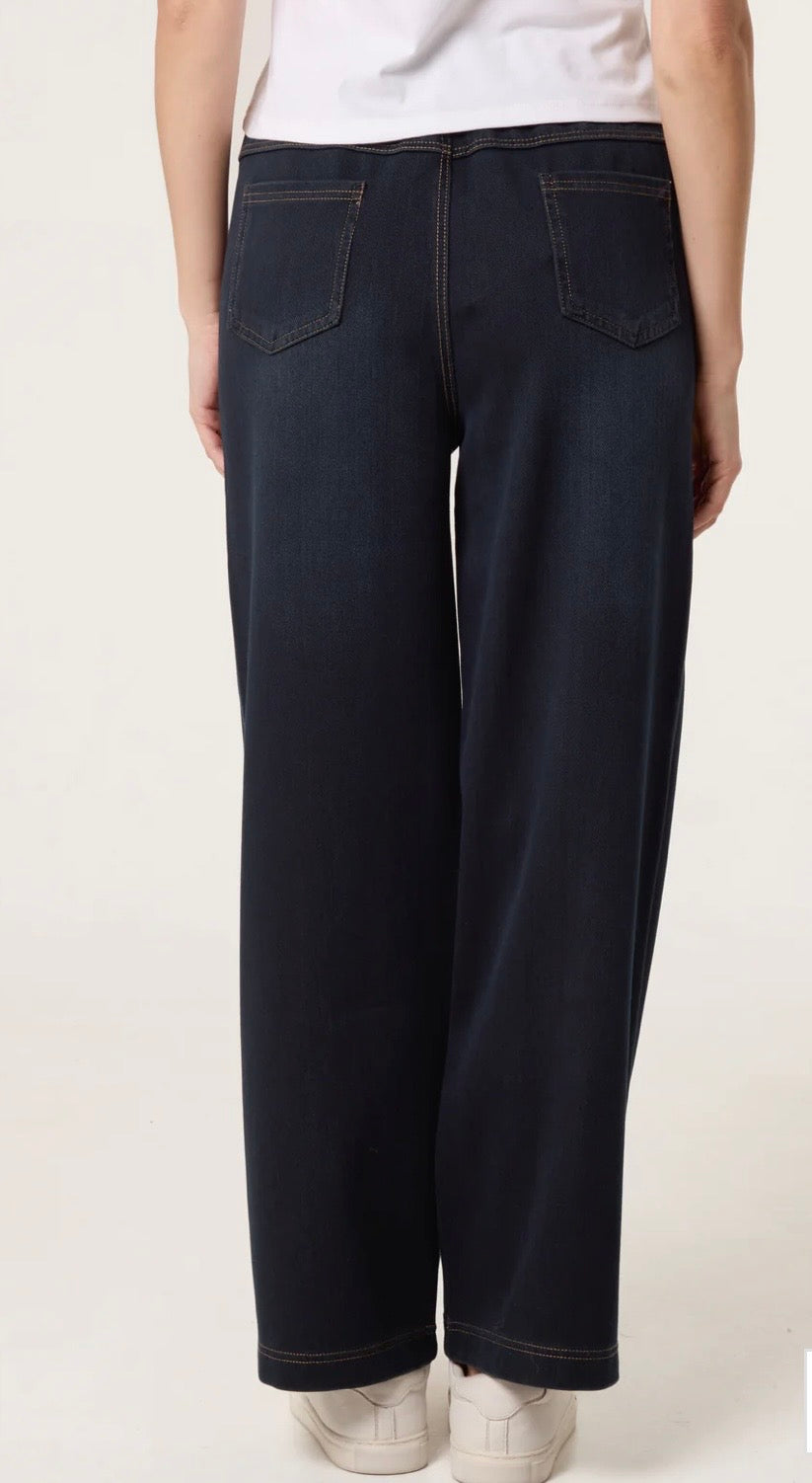 QED London Wide Legged Drawstring Waist Stretch Jean/ Trousers