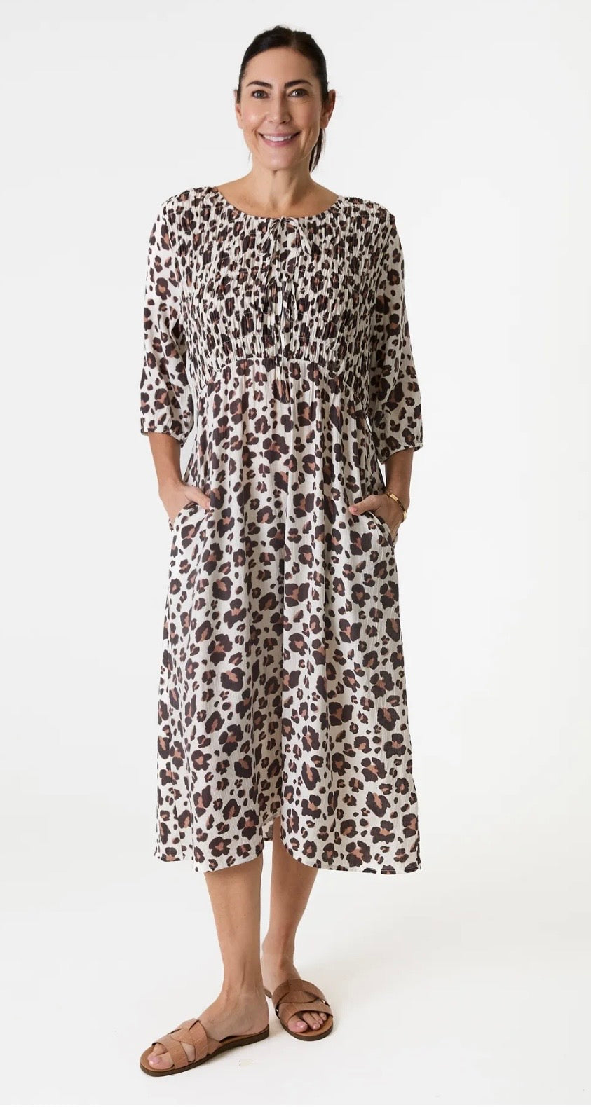 Shirred Leopard Print Midi Dress by Dreams