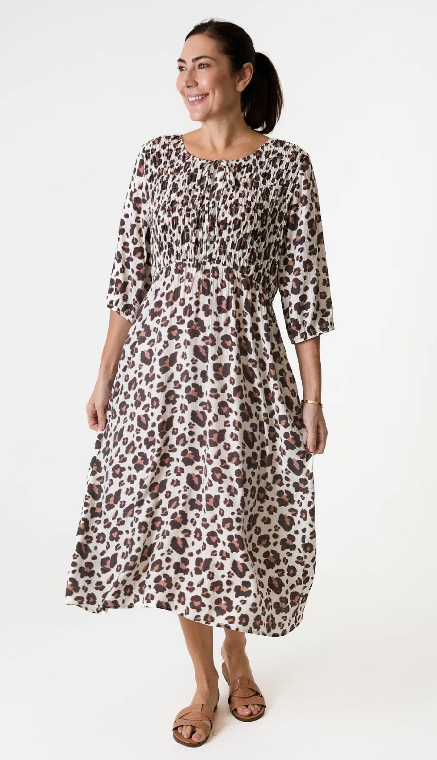 Shirred Leopard Print Midi Dress by Dreams