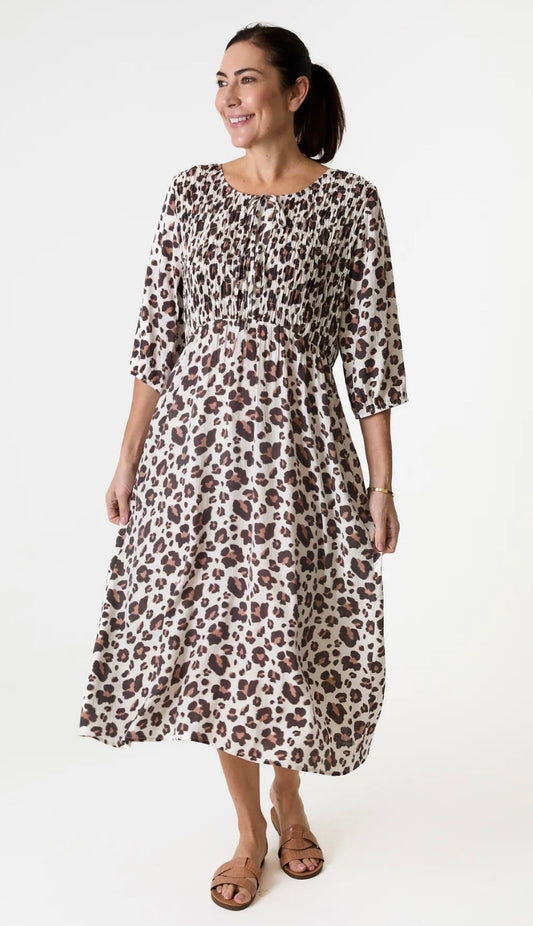 Shirred Leopard Print Midi Dress by Dreams