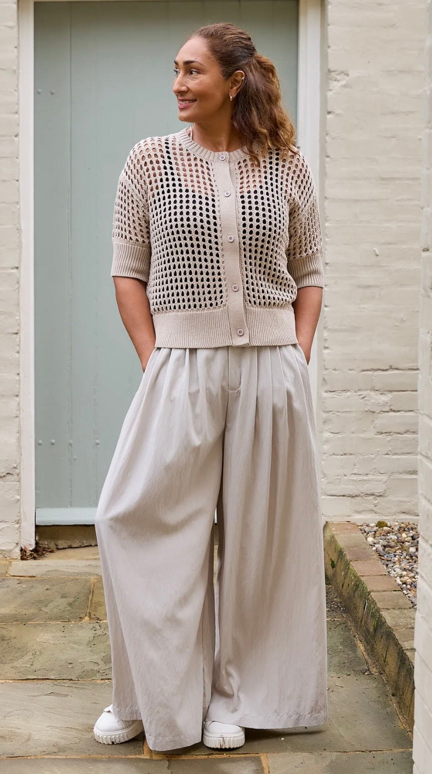 Wide Legged Pleat Front Palazzo Trousers , Taupe