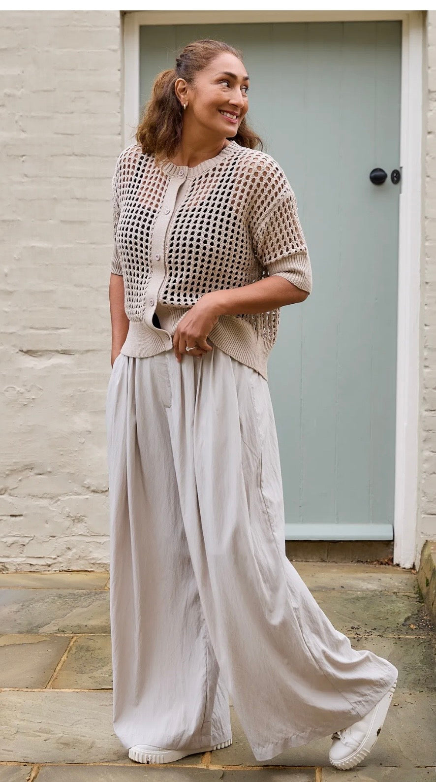 Wide Legged Pleat Front Palazzo Trousers , Taupe
