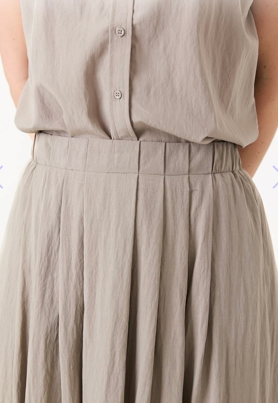 Pleat Front Elastic Waist Skirt by Dreams , Taupe