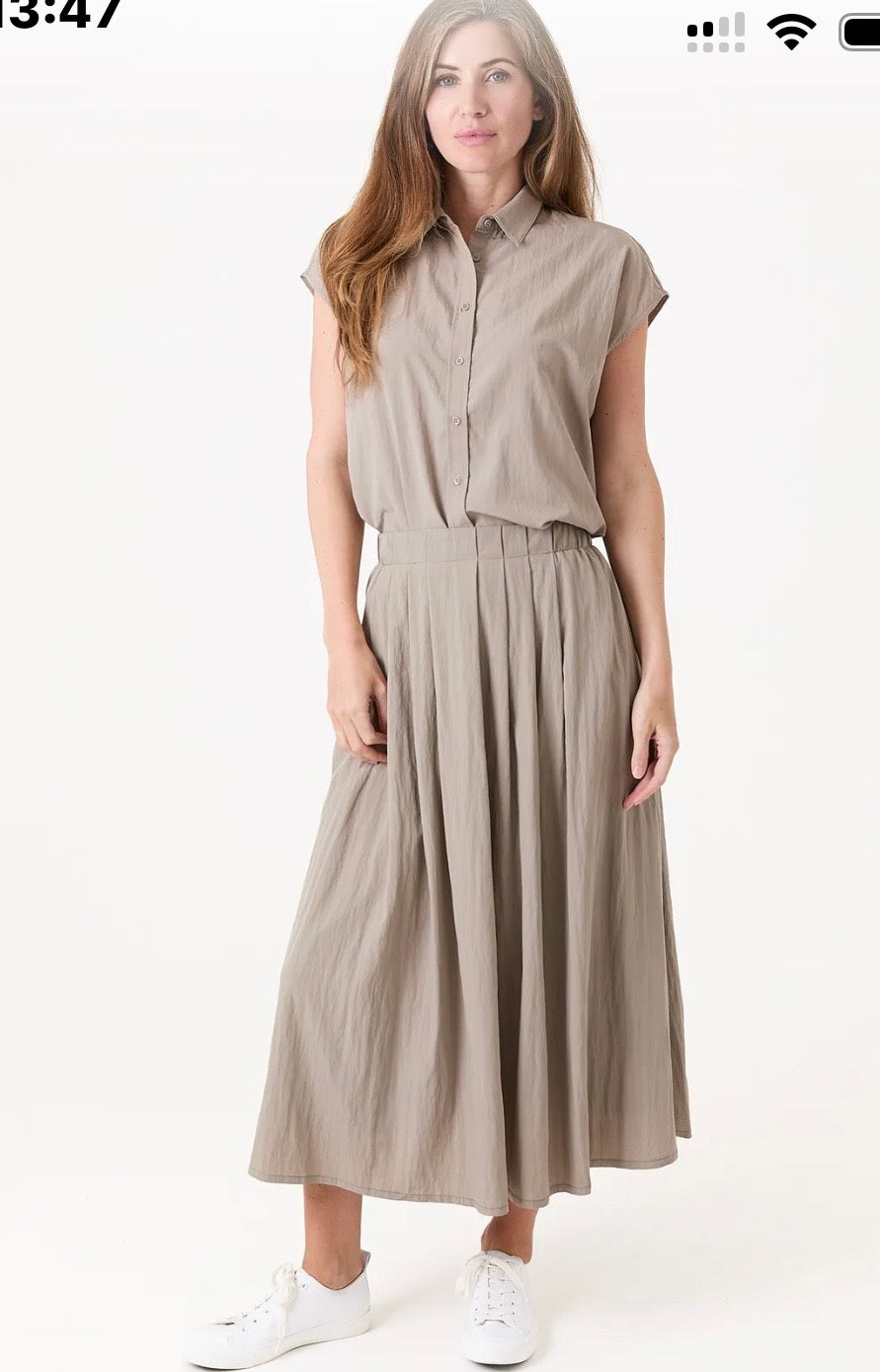 Pleat Front Elastic Waist Skirt by Dreams , Taupe