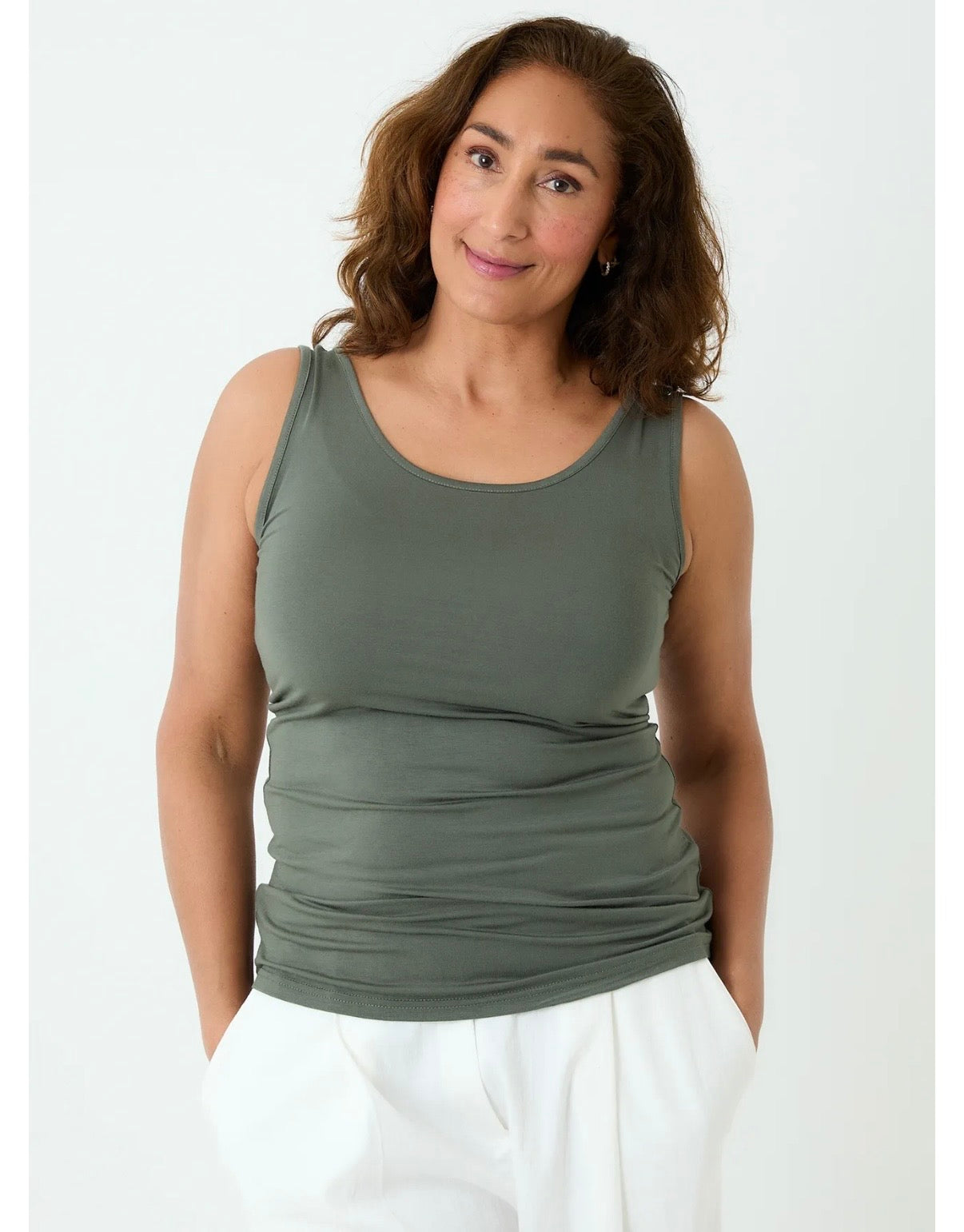 Classic Bamboo Khaki Vest Top, by Dreams