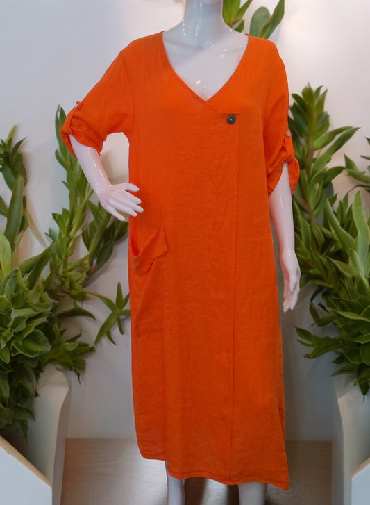 ANGELINA Linen Dress , Orange