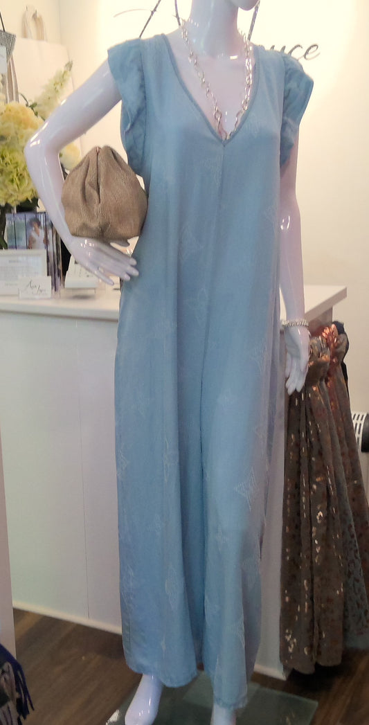 Chambray Wide Leg Jumpsuit With Tie Back