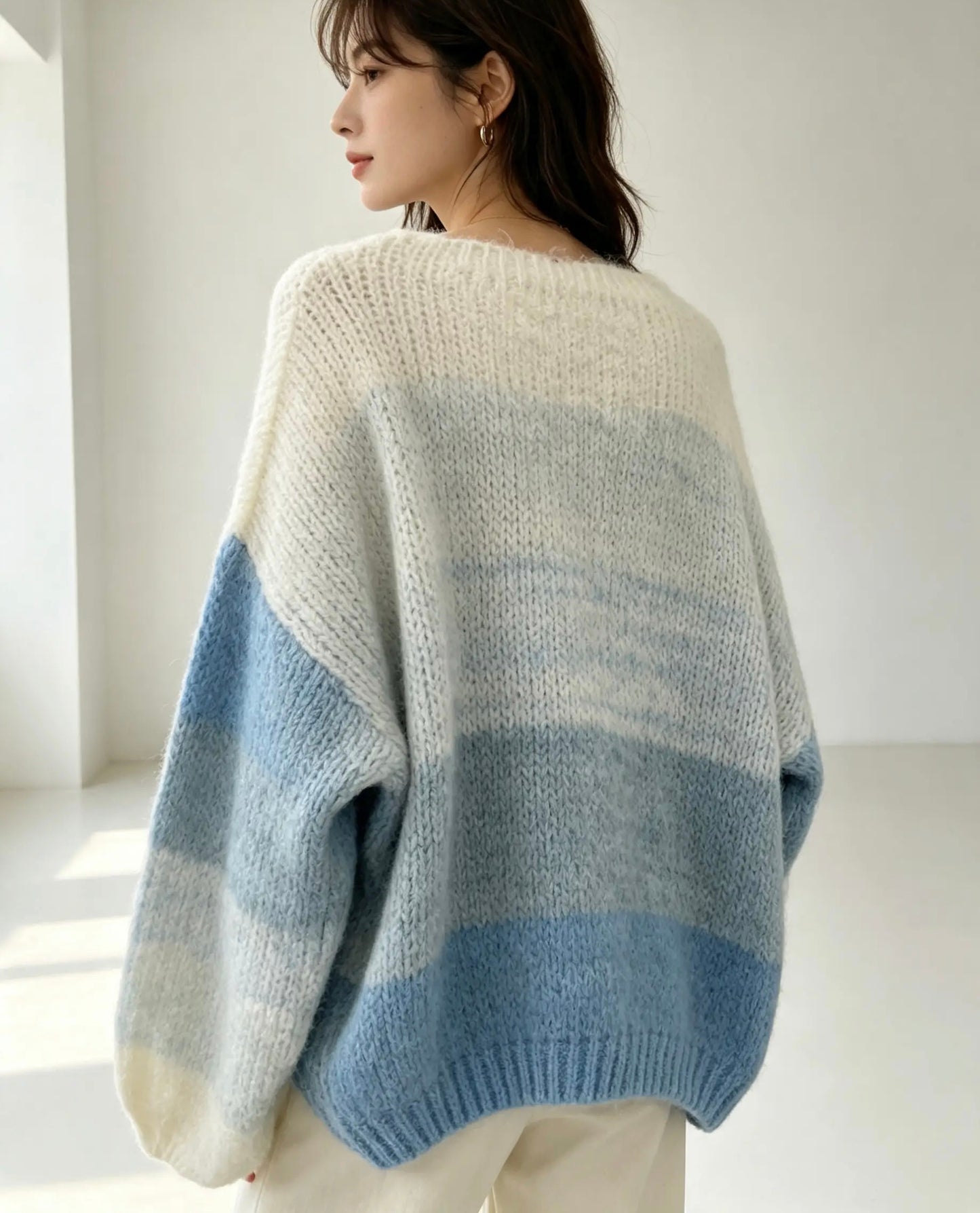 Oversized, Sloppy Joe, Long Sleeve, Jumper , Blue and Cream