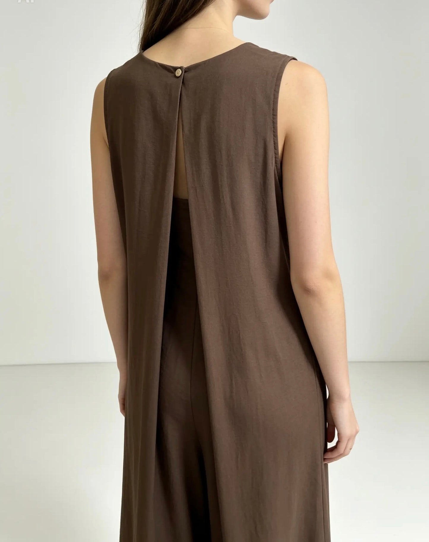 Wide Legged Chocolate Brown, Sleeveless, Jumpsuit