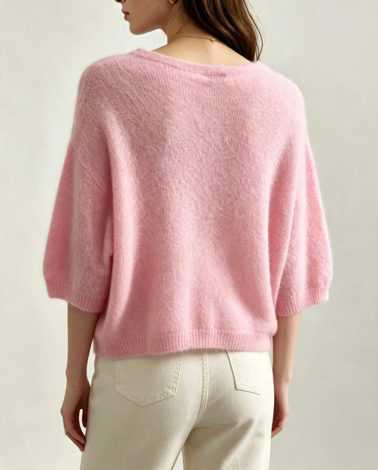 Drop Shoulder, Alpaca, Short Three Quarter Length Sleeve Jumper, Blue