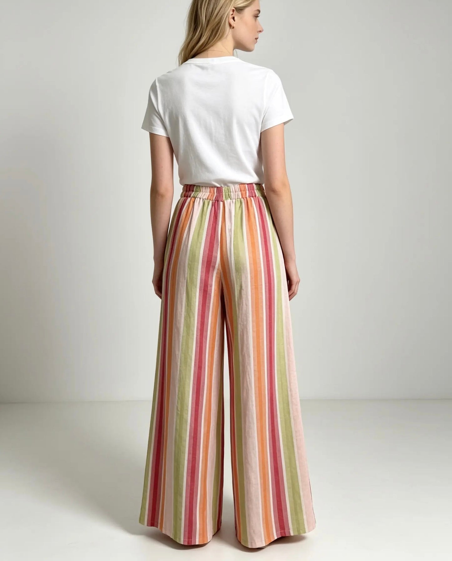 Striped Wide Legged Multicoloured Trousers