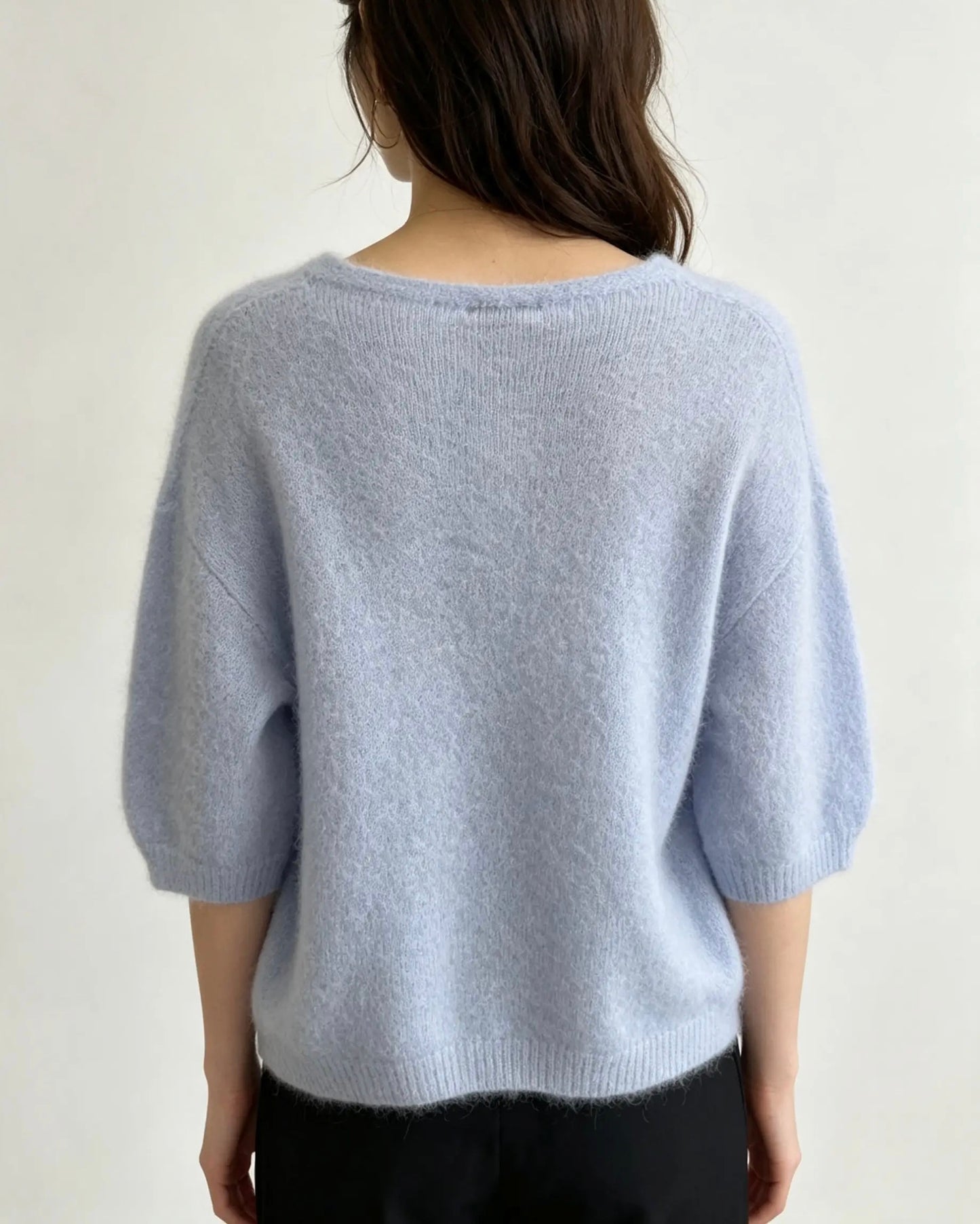Drop Shoulder , Alpaca, Short Three Quarter Sleeve Jumper, Green