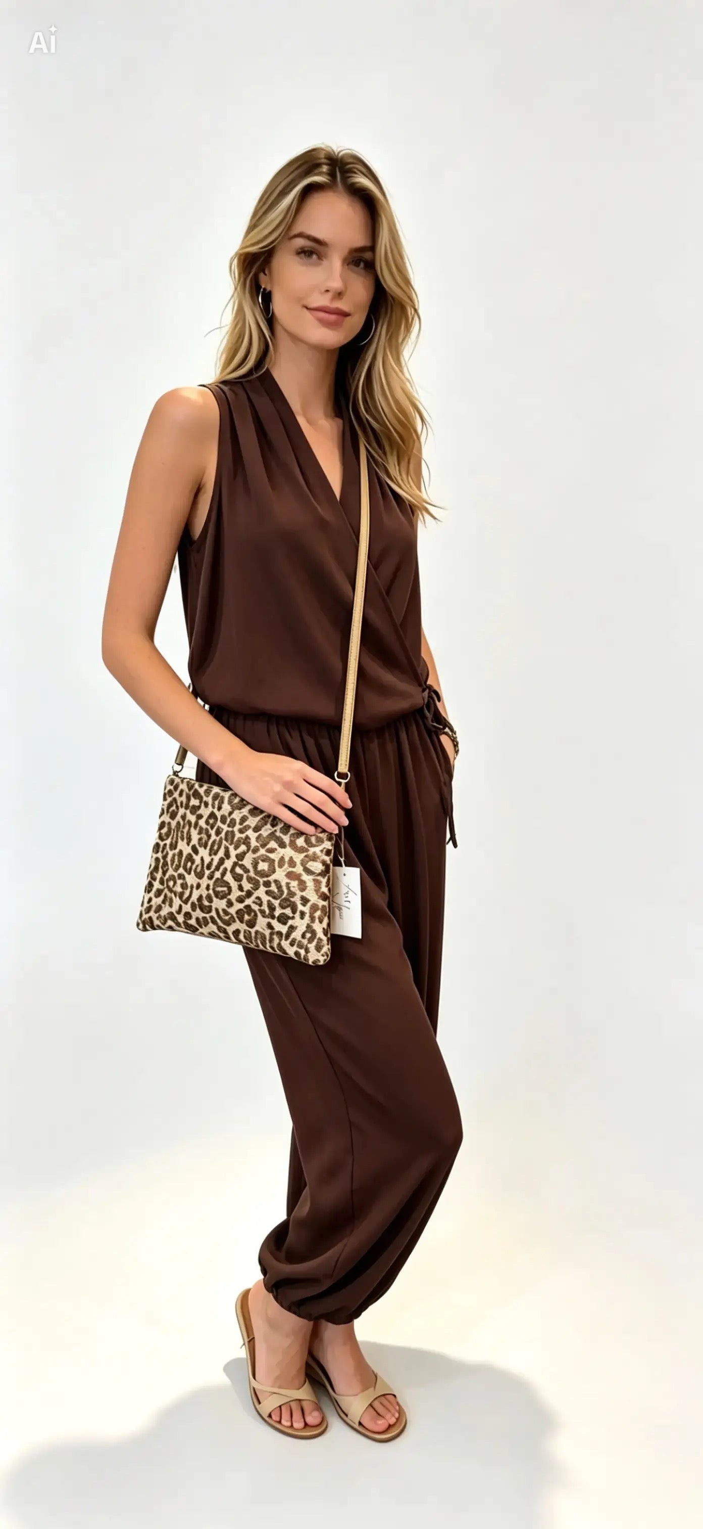 Two piece Co-ord Set, Halterneck Top and Balloon Trousers, Khaki