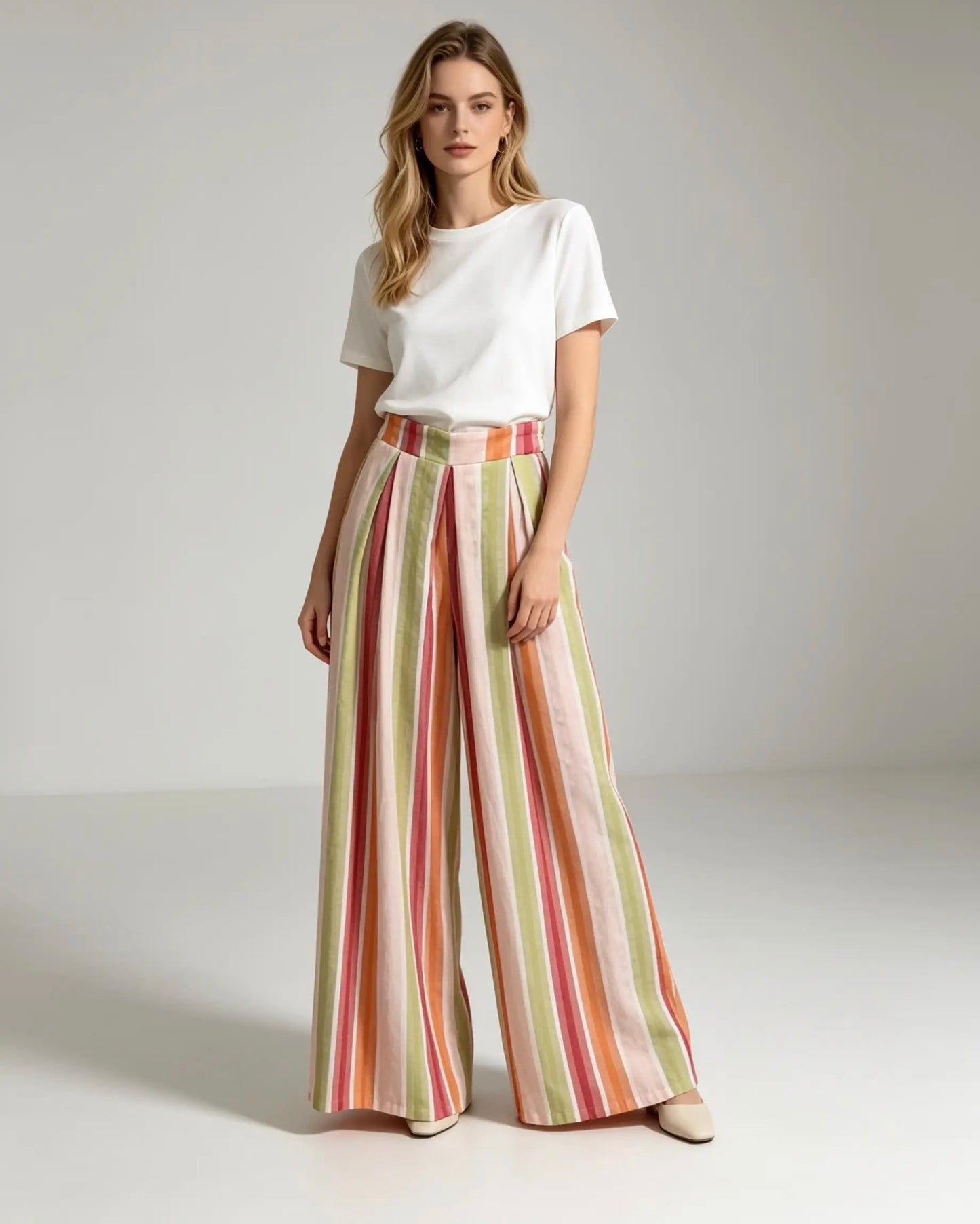 Striped Wide Legged Multicoloured Trousers