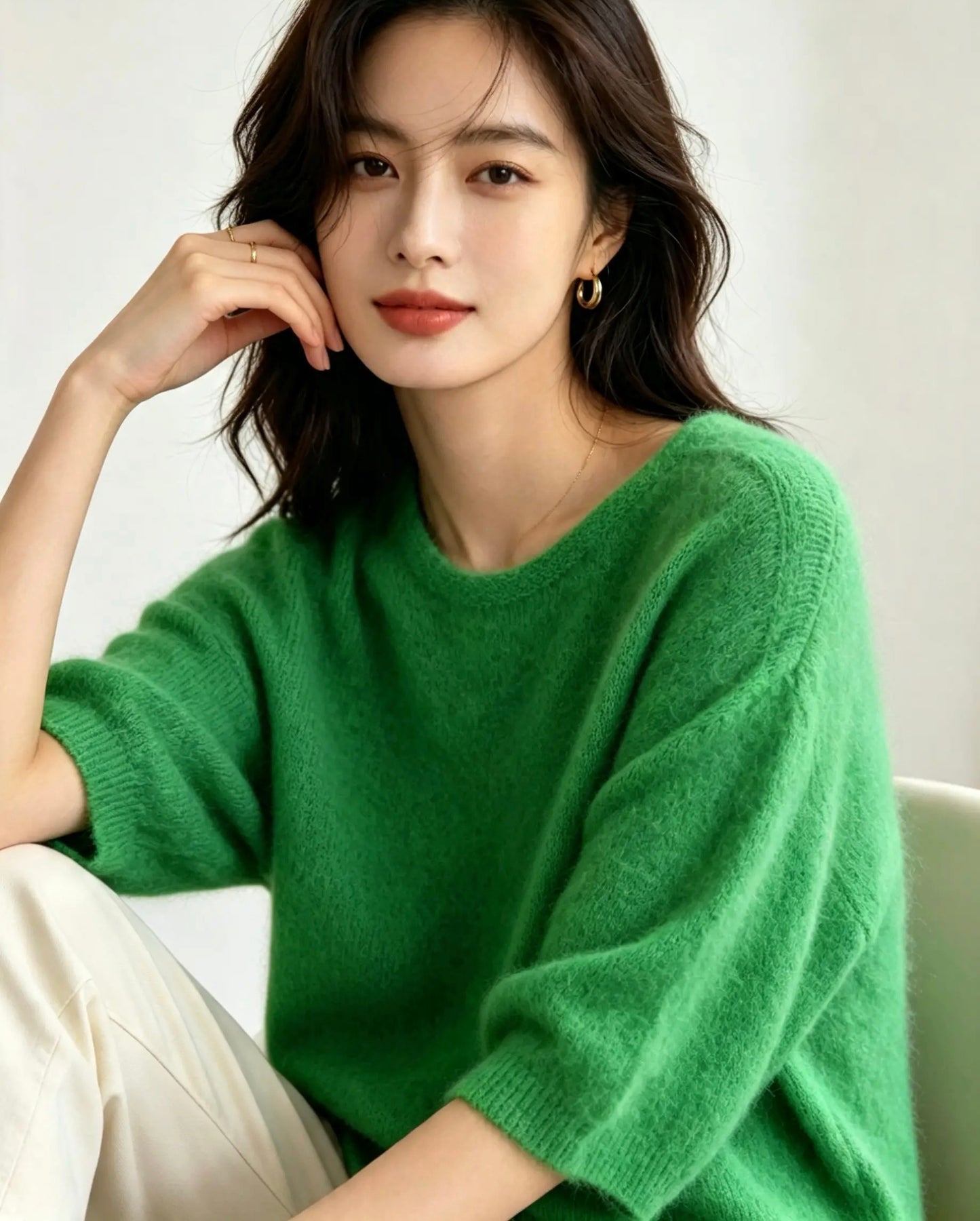 Drop Shoulder, Alpaca , Short Three Quarter Sleeve Jumper , Pink