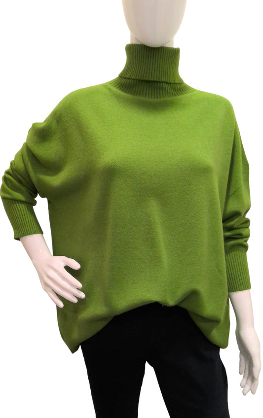 DEBRA Polo Neck Jumper , High Low Hemline , Green