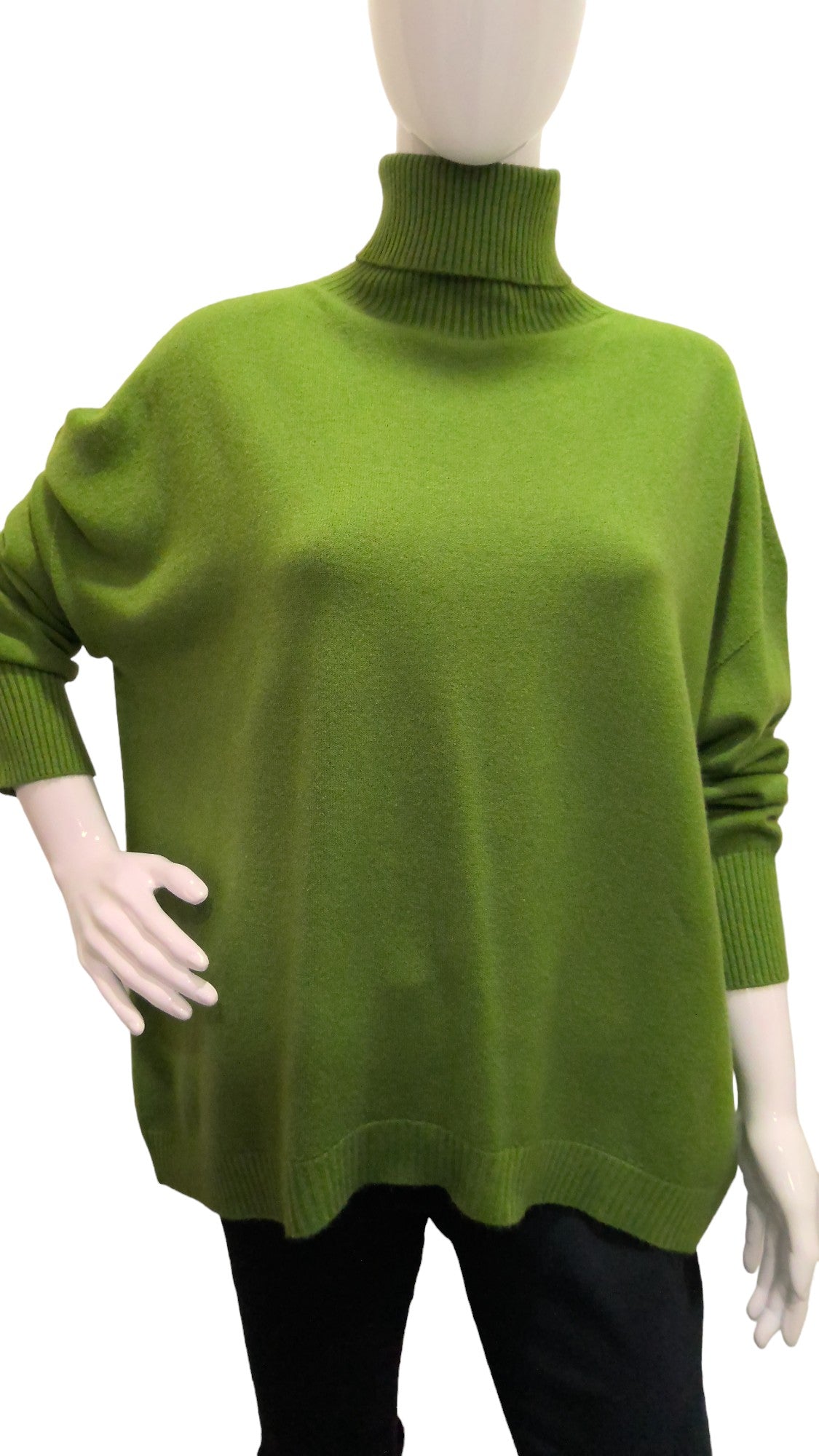 DEBRA Polo Neck Jumper , High Low Hemline , Green