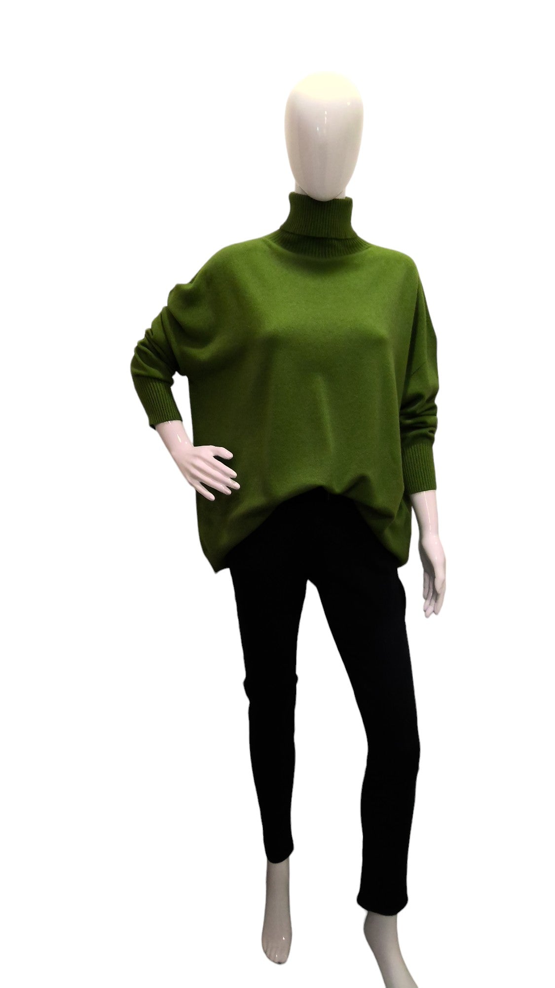 DEBRA Polo Neck Jumper , High Low Hemline , Green