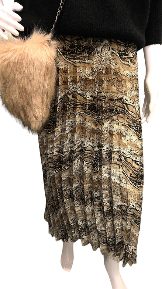 SIENNA Brown And Cream Printed Pleated Malissa J Skirt.